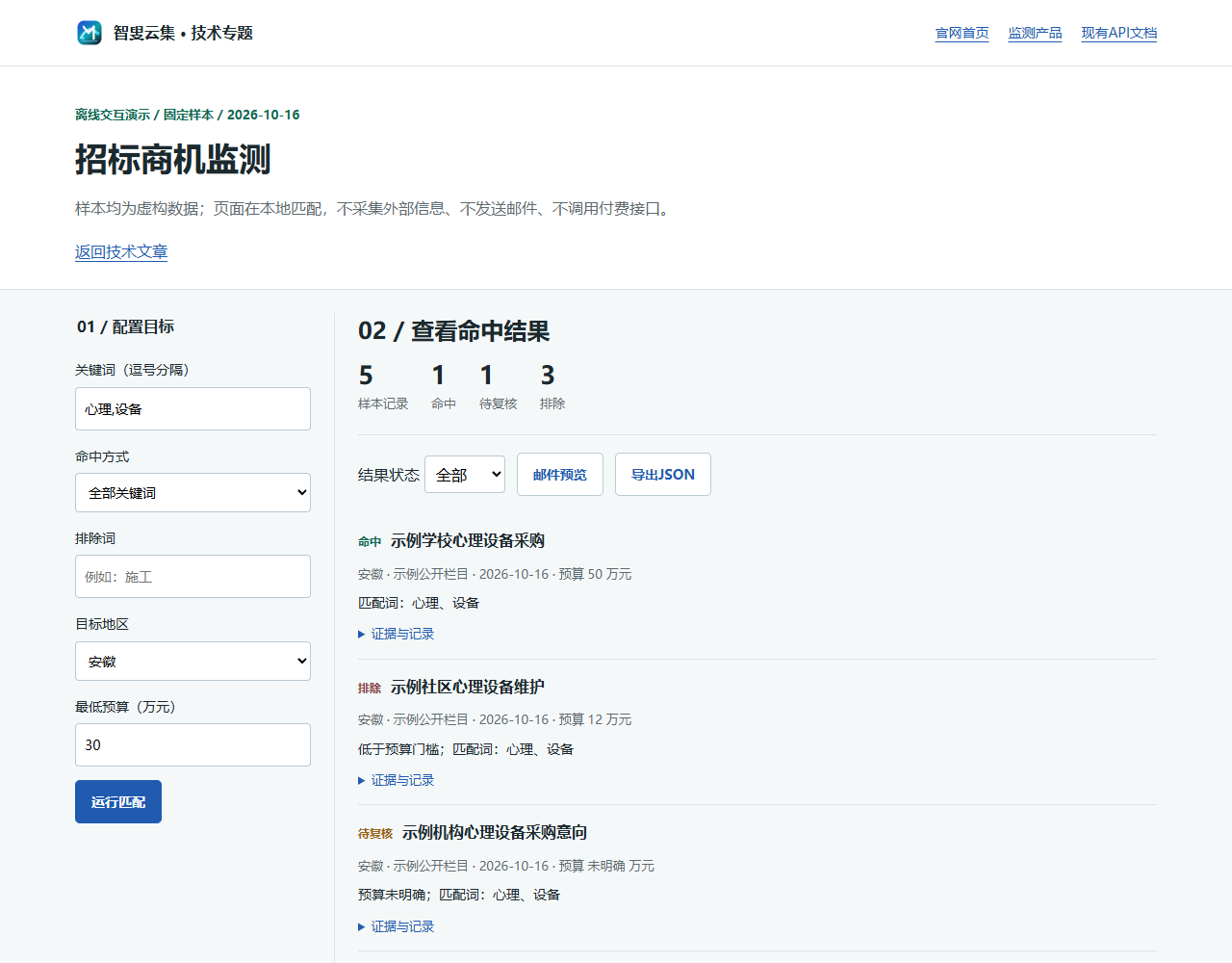 招标商机监测页面展示